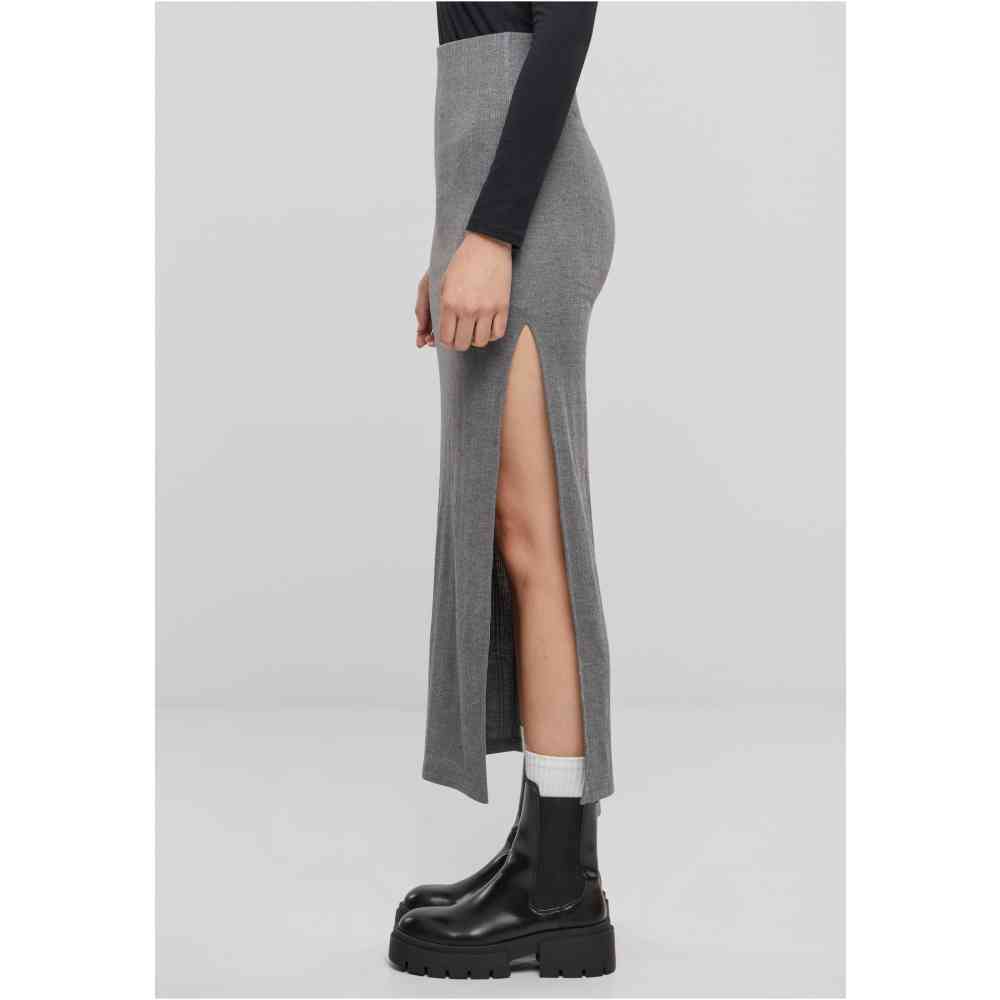 Urban Classics - Rib High Slit Long skirt - Grey